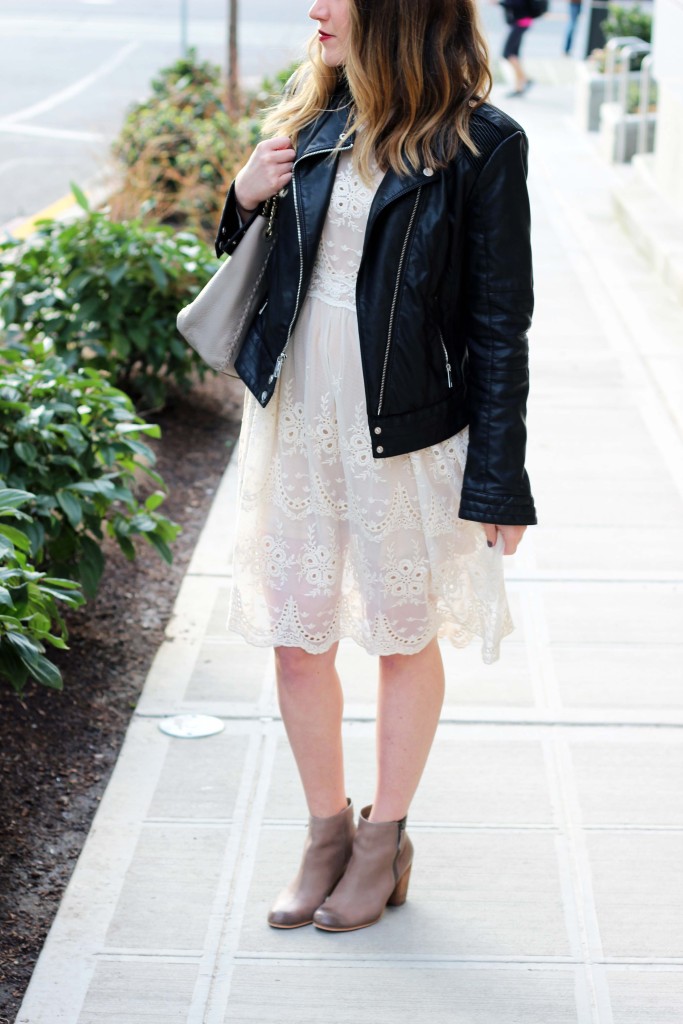 Cream Lace Chicwish Dress with Moto Jacket